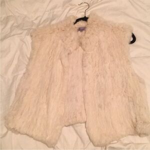 Calypso Christian Gelle Ivory 100% Rabbit 🐇 Fur Vest Pockets Vintage Luxury 🐰